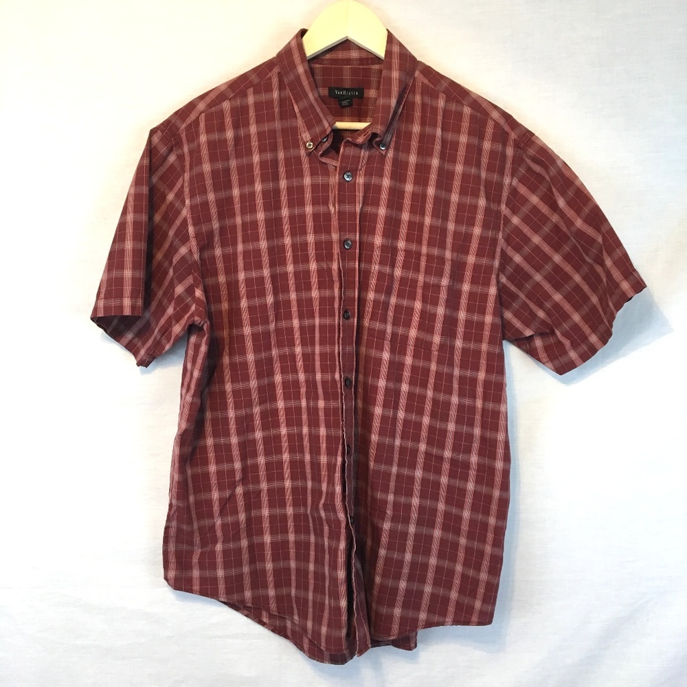 Men's Red Van Heusen Plaid Button Down Shirt